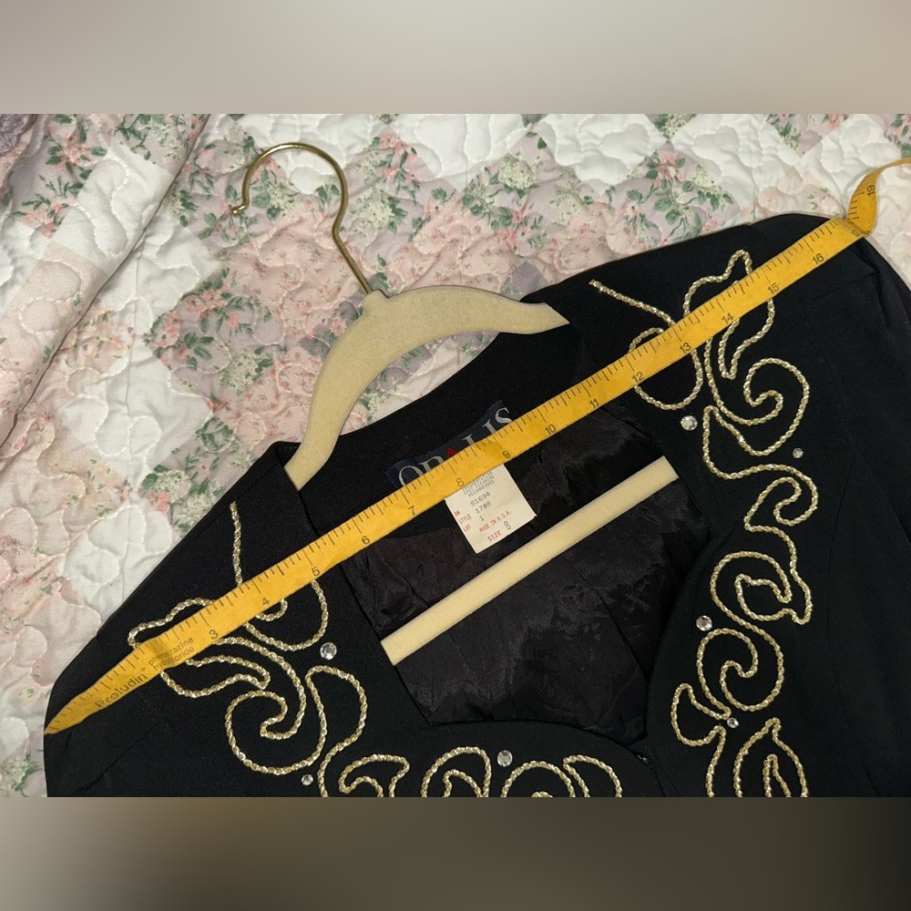 Black Blouse with Gold Embroidered V-Neck - Picture 5 of 8
